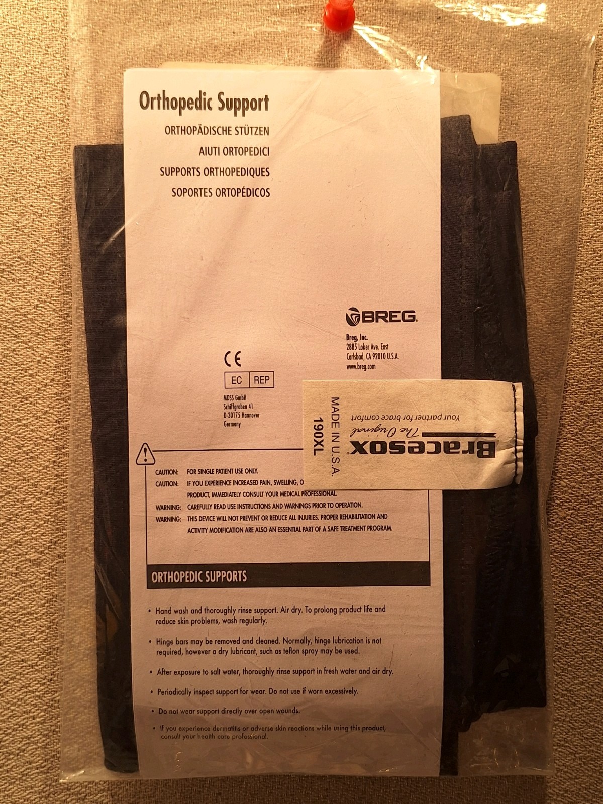 BREG (#09855) UNDERSLEEVE, For Men or Women. Cotton. NEW. XL (Black)