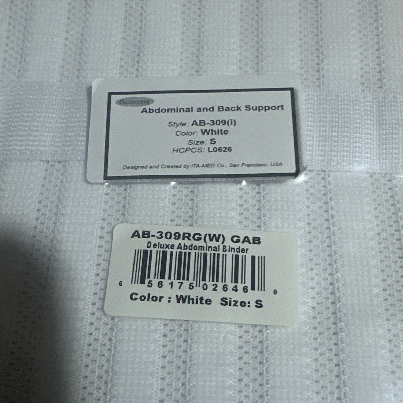 Gabrialla AB-309 (1) White Abdominal Back Support Binder Small Postpartum New