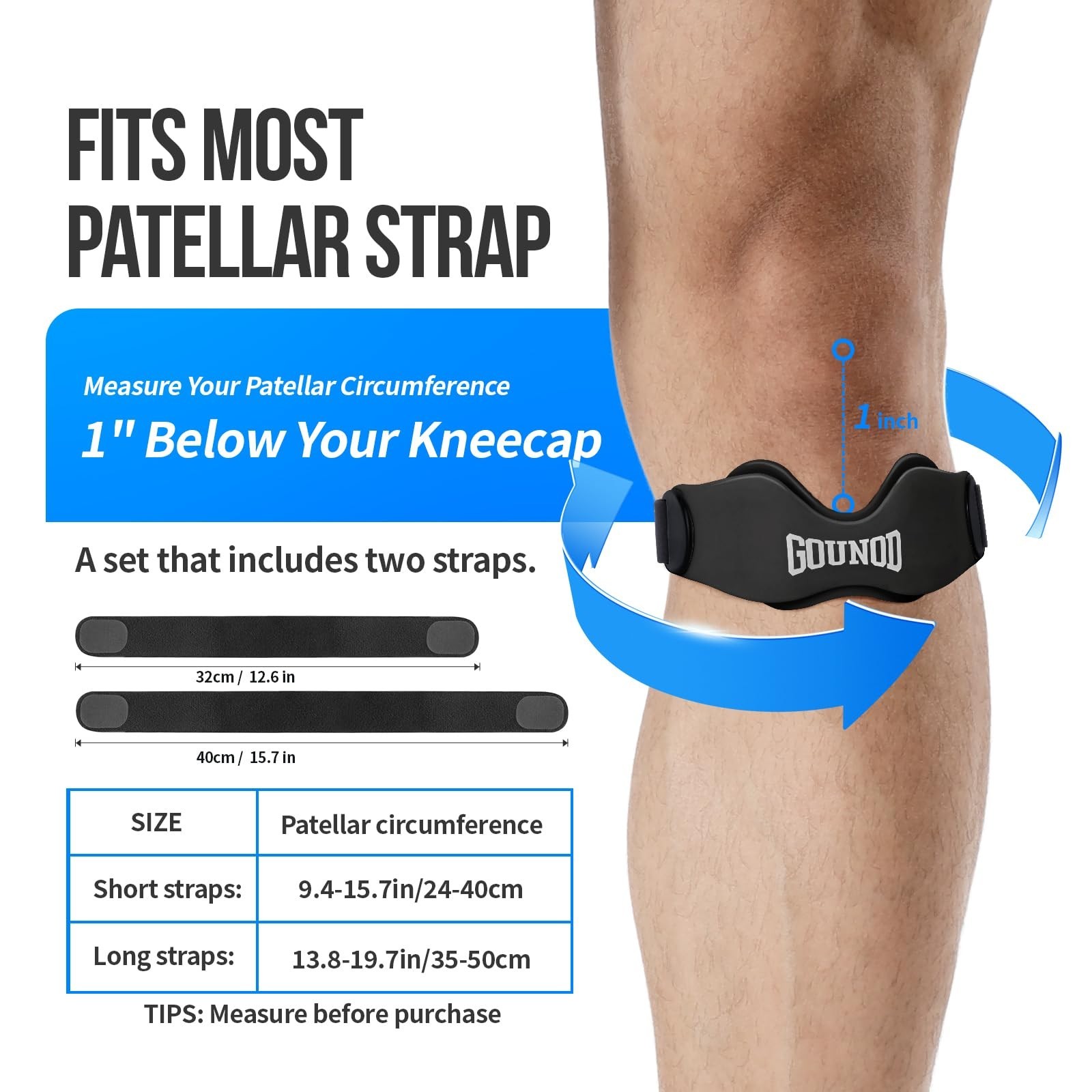 Patellar Tendon Support Strap 2 Pack – Silicone Knee Brace for Pain Relief, Spor