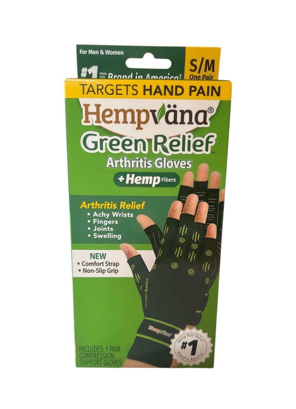 NEW Hempvana Green Relief Arthritis Gloves Hemp Fibers Sz S/M
