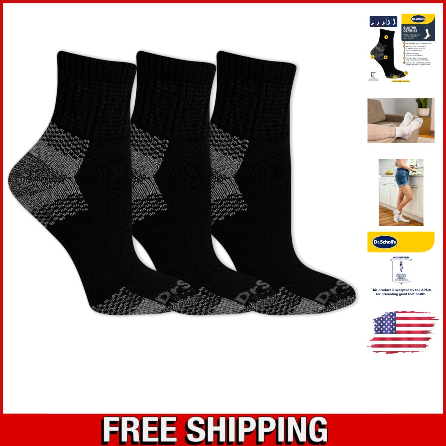 Lightweight Women’s Advanced Relief Crew Socks – 3 Pairs with Blister Resistance