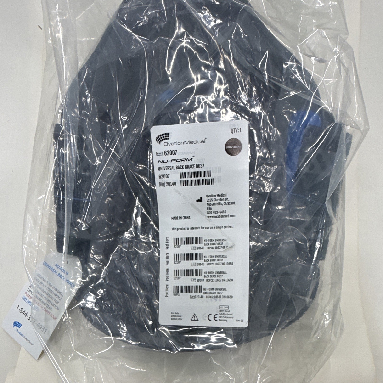 Ovation Medical Nu-Form Universal Adjustable Back Brace Black/Gray/Blue 62007