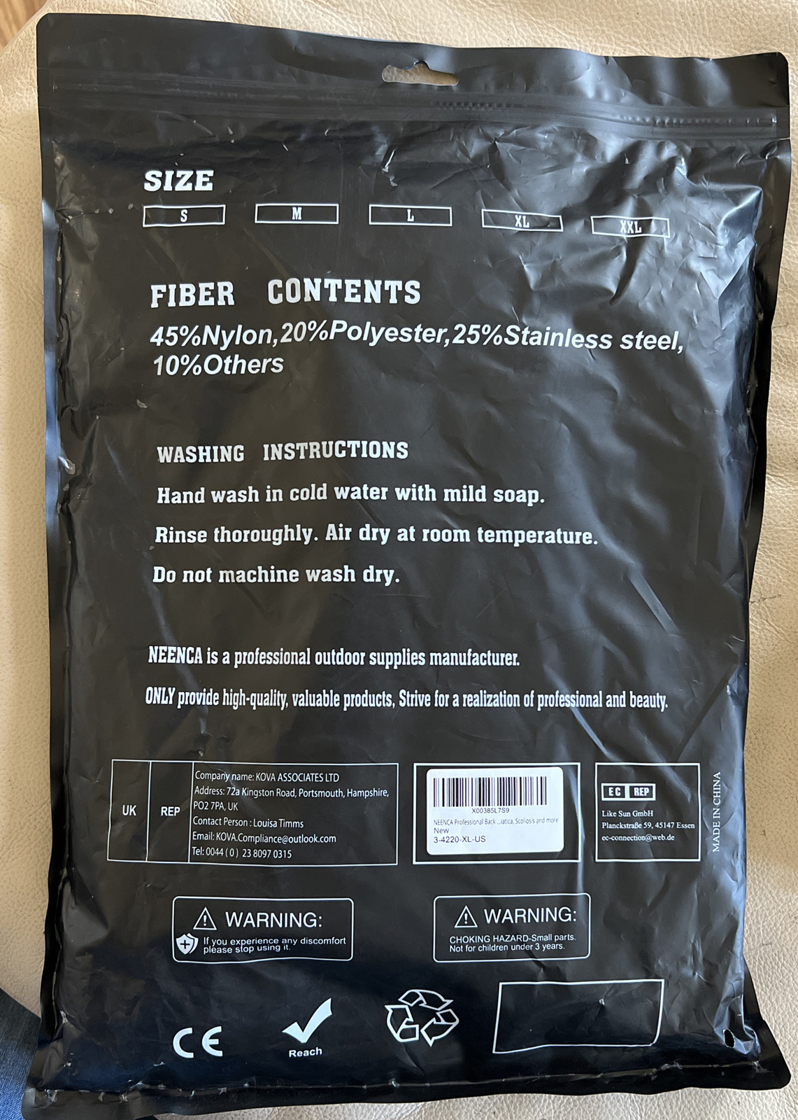 Neenca Waist Support Sports Series Black/ Gray Size XL