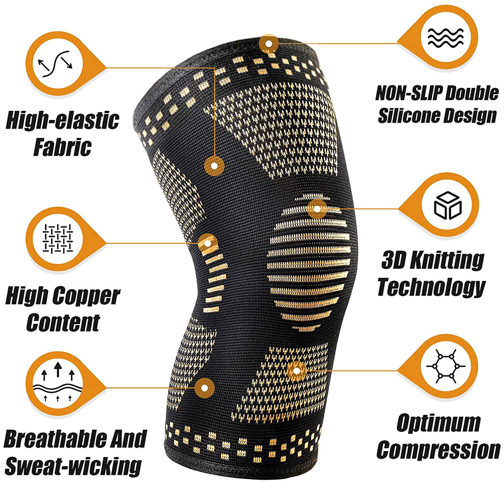 Knee Sleeve Compression Brace Copper Support For Sports Joint Pain Arthritis Gym