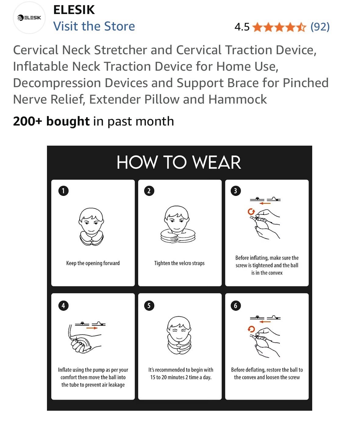 Elesik Neck Traction Device Inflatable & Adjustable Stretcher Collar NEW