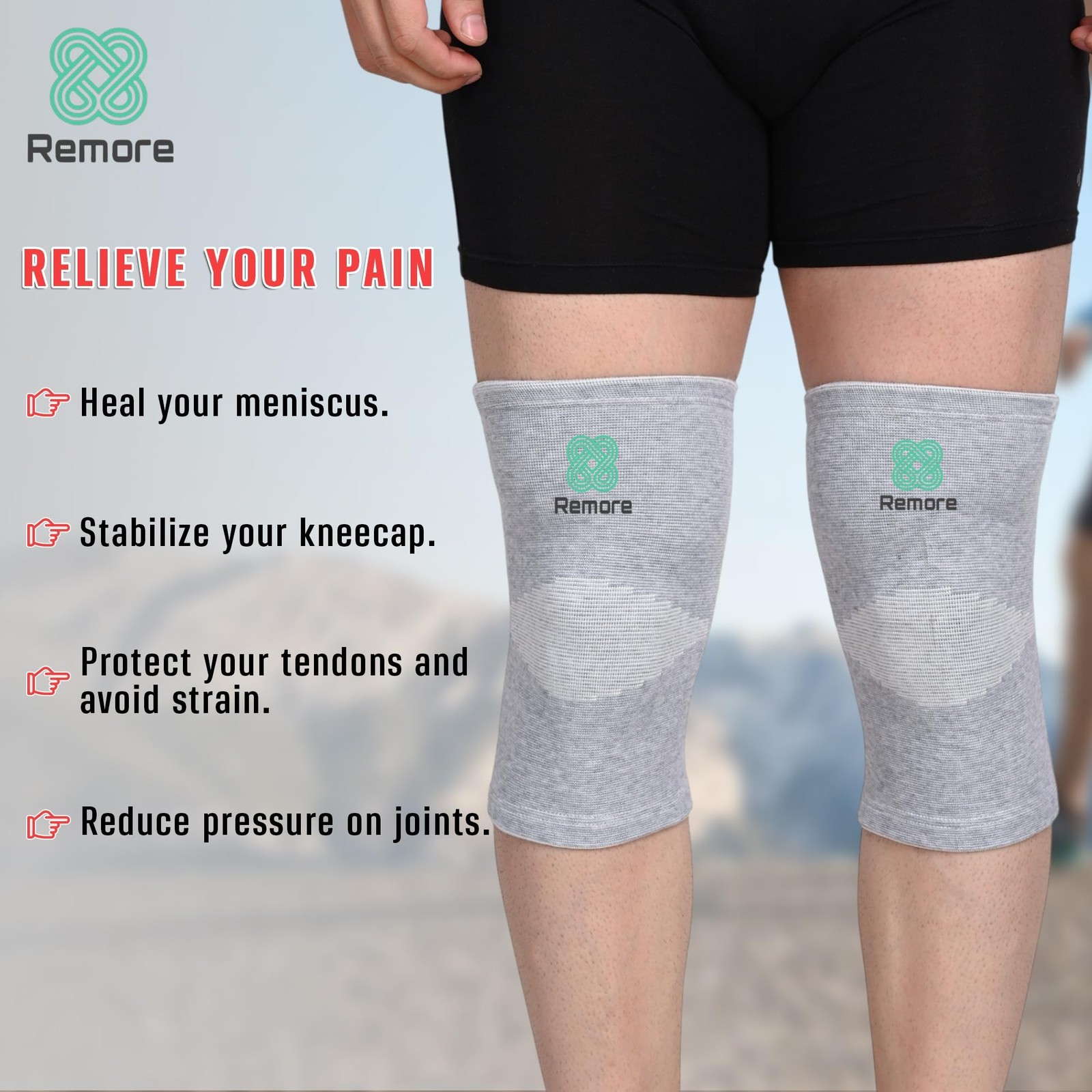 Remore Bamboo Knee Compression Sleeve for Men and Women XXL, Grey