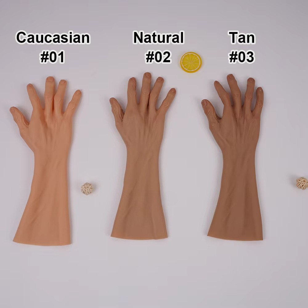 40cm Silicone Old Man Hand Gloves Skin Cover Nails Cosplay Scar Props