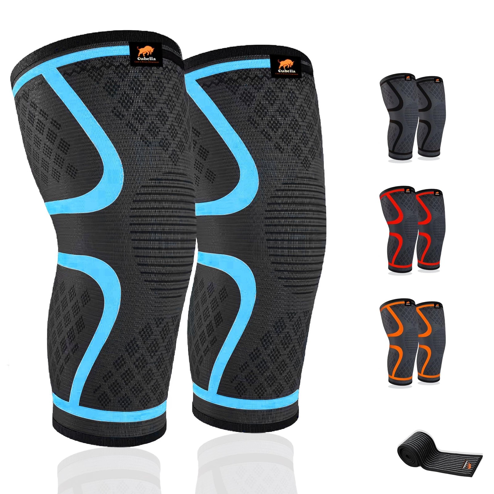 Cubella Compression Knee Sleeve (2‑Pack) – Elastic, Breathable Medium, Blue