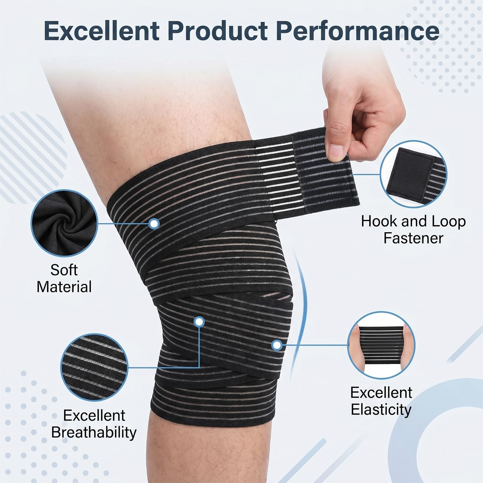 Macuezu 2 PCS Extra Long Elastic Knee Wrap Compression Bandage Brace Support…