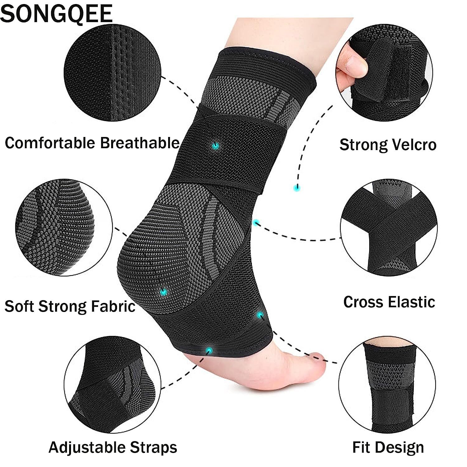 Ankle Brace Support Compression Sleeve Strap for Relief Sprained Tendon Foot Gym