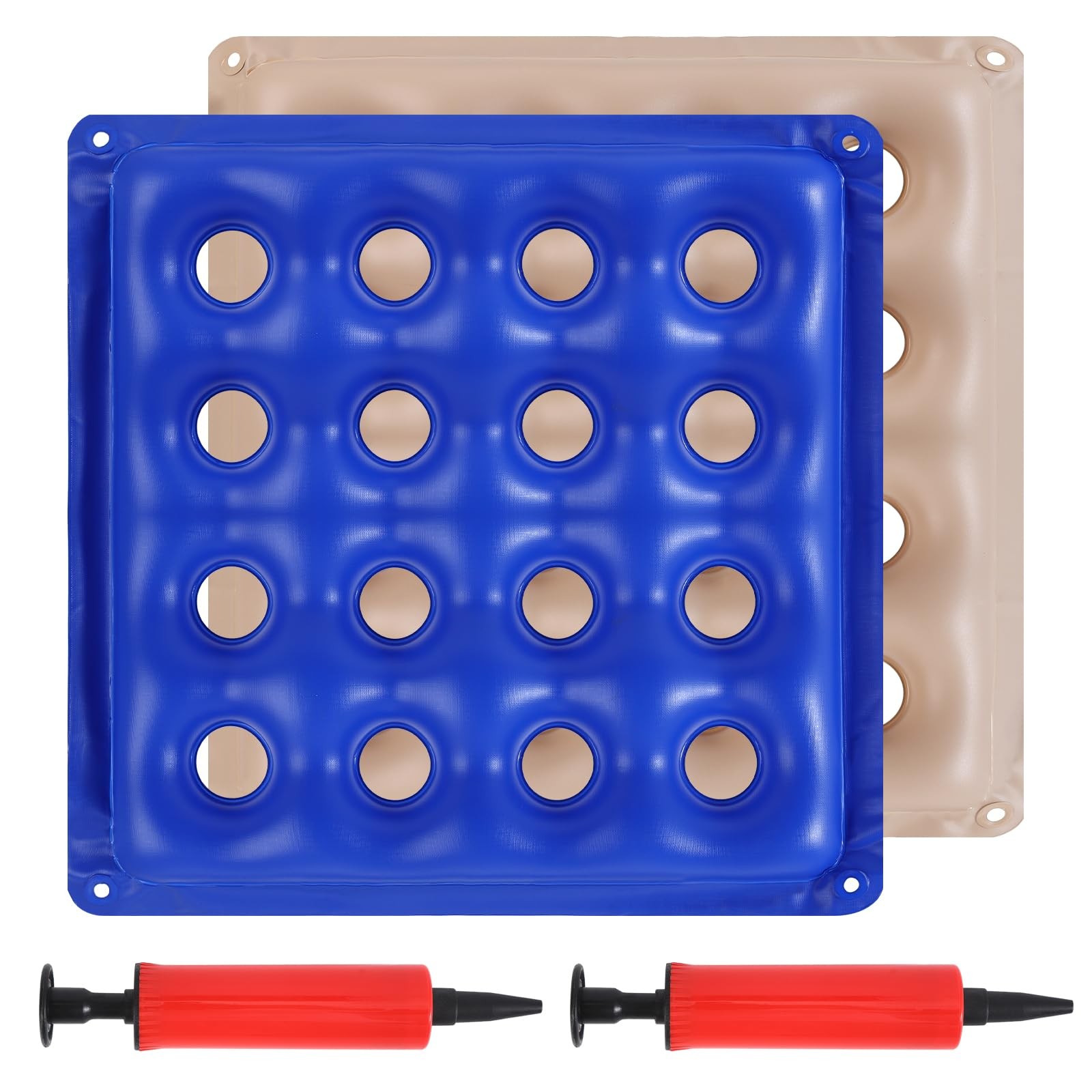 2-Pack Inflatable Seat Cushions, Pressure Relief Waffle Large, Blue and Cream