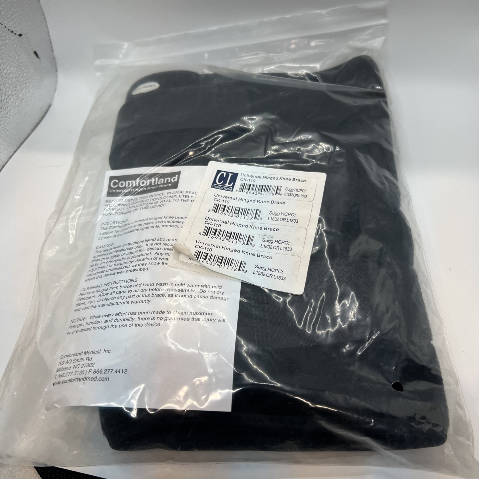 Comfortland CK-110 Universal Hinged Knee Brace Black Fast Shipping Brand New