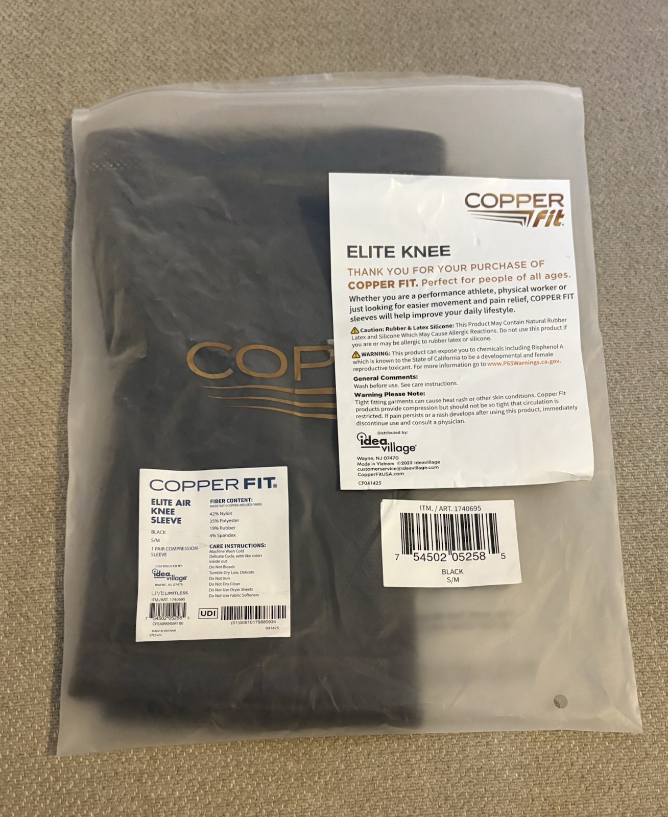 Copper Fit Ellite Knee Compression Sleeve 1 Pair S/M Black M2C