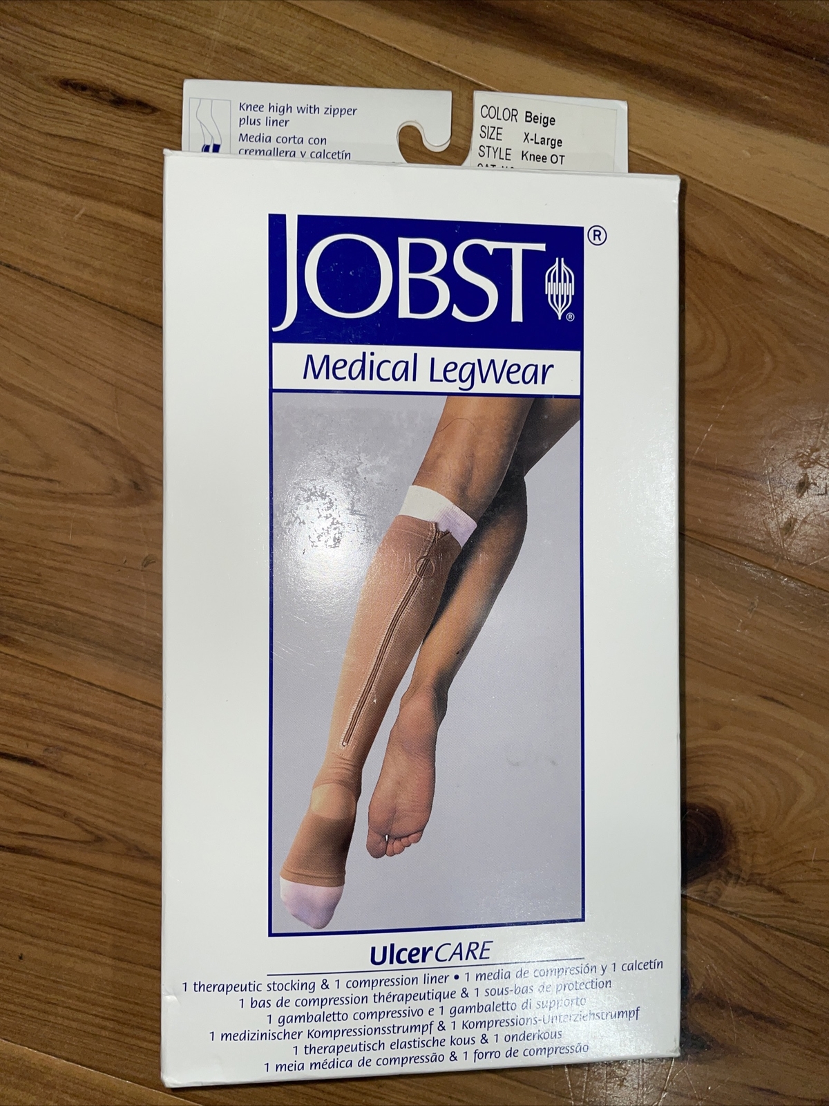 JOBST UlcerCARE 2-Part Knee-High Back Zipper Plus Liner 40+ mmHg Beige Size XL