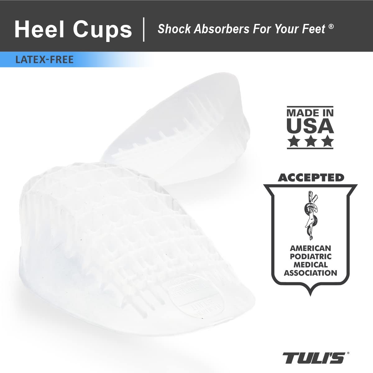 Tuli’s Heavy Duty Gel Heel Cups for Plantar Fasciitis Pain Relief and Comfort