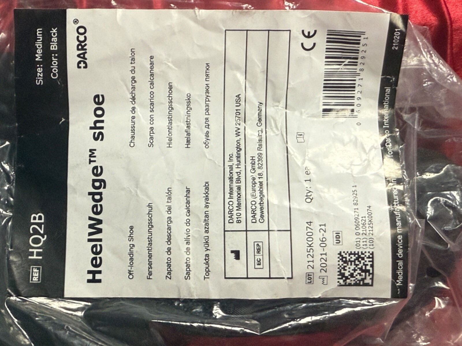 HeelWedge Black Post-Op Shoe Medium HQ2B
