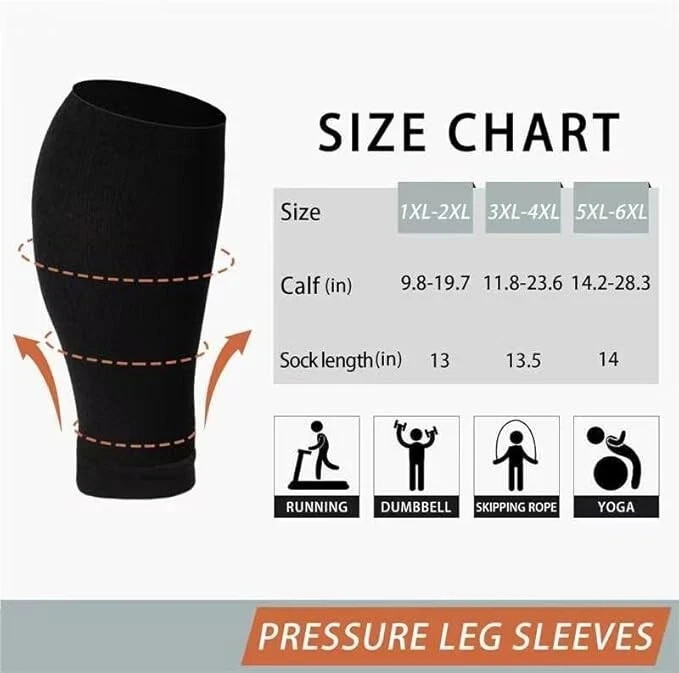 Plus Size Compression Leg Sleeves 15-20mmHg Wide Calf Knee High Sleeves