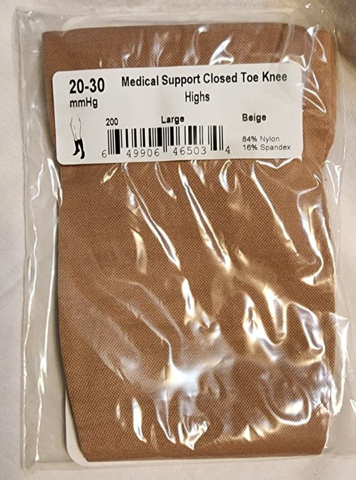 Ames Walker Medical Support Closed Toe Knee Highs – Large – Beige – 20-30mmHg