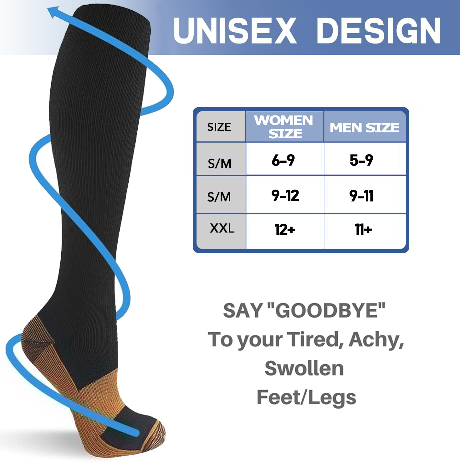 6 Pairs Copper Compression Socks 20-30mmHg Graduated Support Men’s Women’s