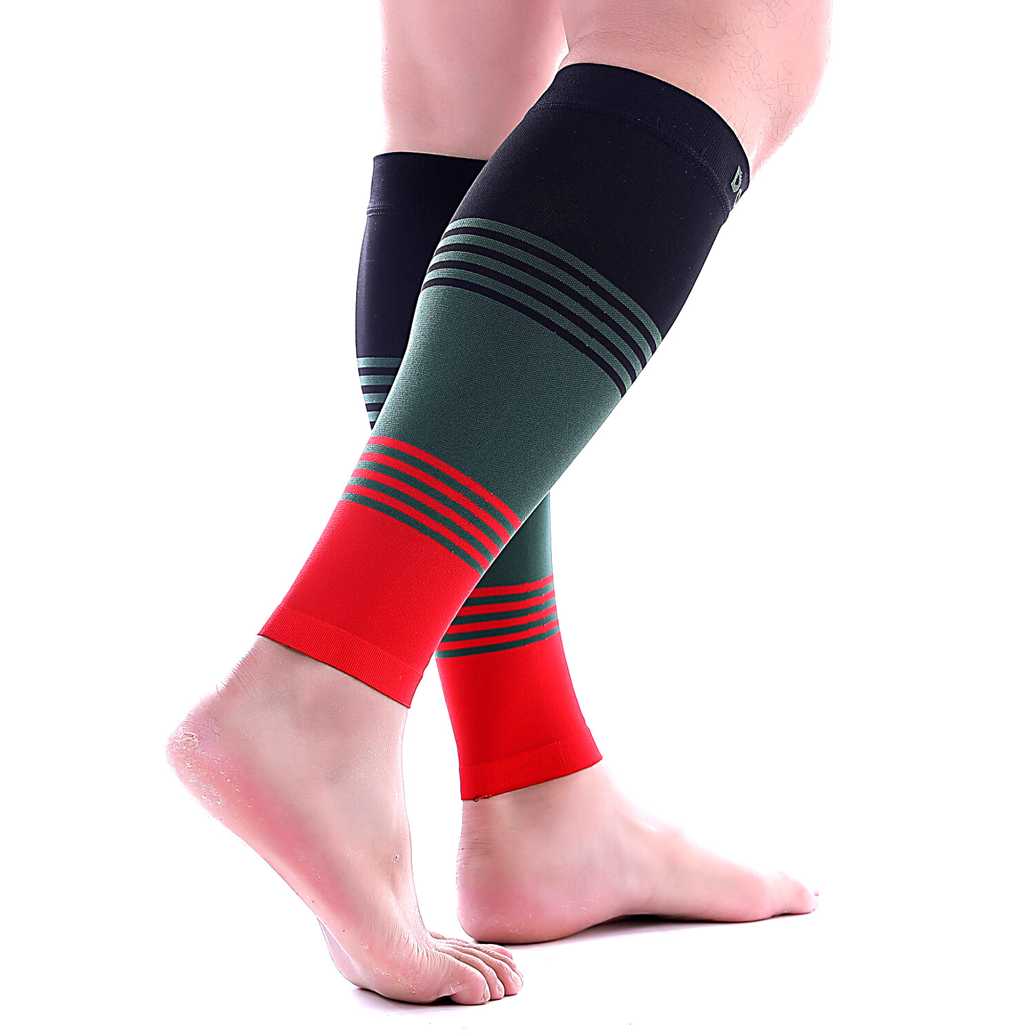 Calf Compression Sleeve 1 Pair Doc Miller 20-30 mmHg Varicose Veins BLK/GRN/RED
