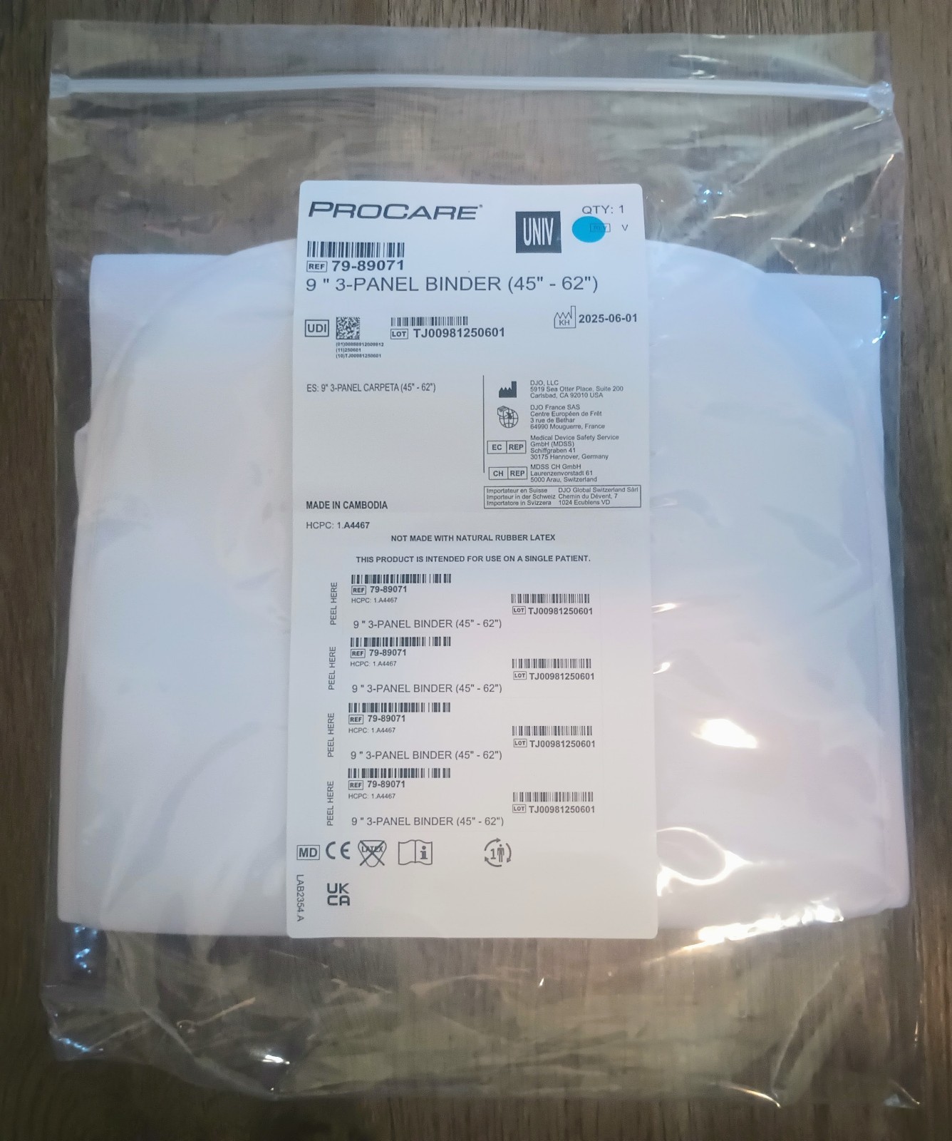 Procare Panel Abdominal & Rib Support 9″ 3- Binder 45-62″ Compression White