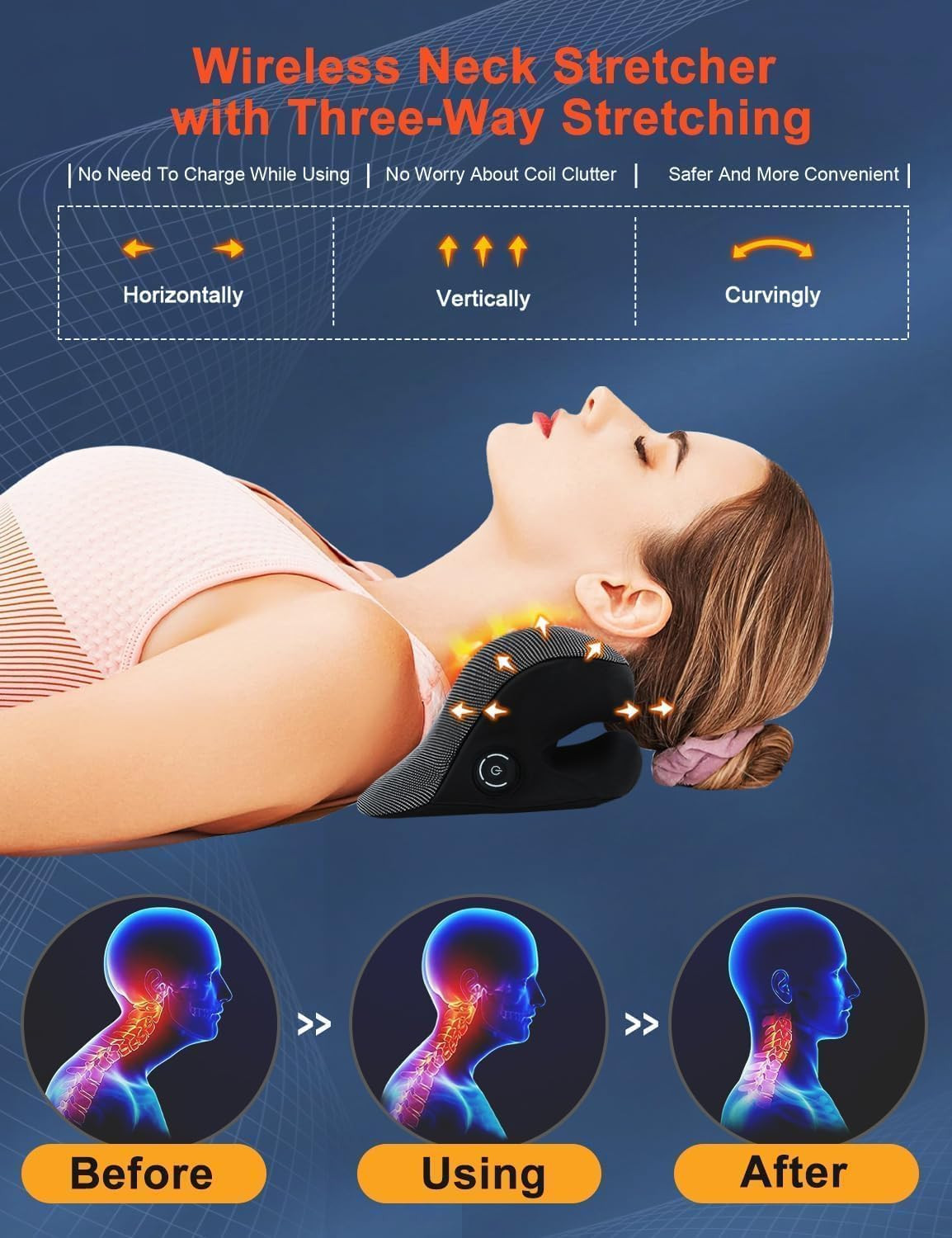 Wireless Heated Neck Stretcher for Pain Relief, Portable Cordless Neck Shoulder