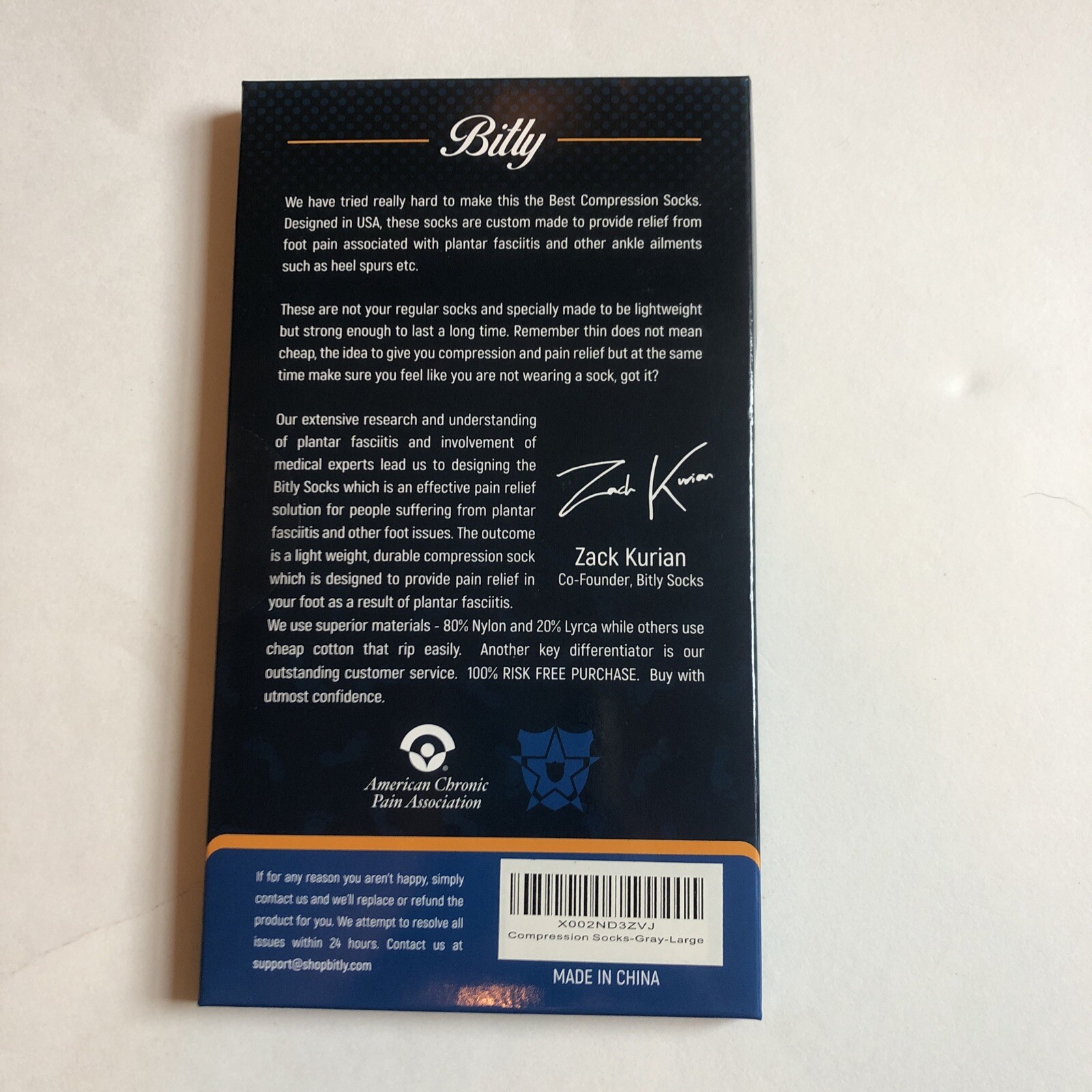 Bitly Gray Plantar Fasciitis Ankle Compression Socks-Large Premium Graduated-NIB