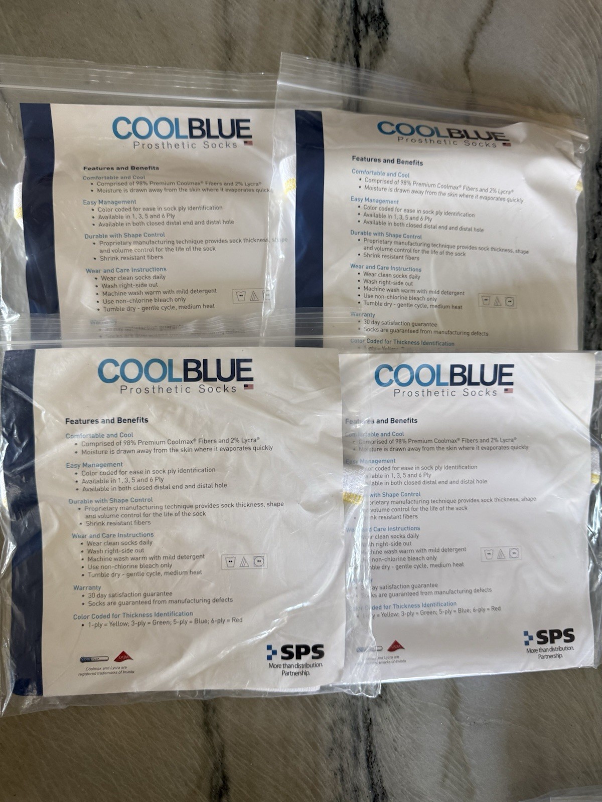 Cool Blue Prosthetic Sock 4 Packages Yellow 1 Ply Sz 3 4 Length 10-14 CB1HWSH2