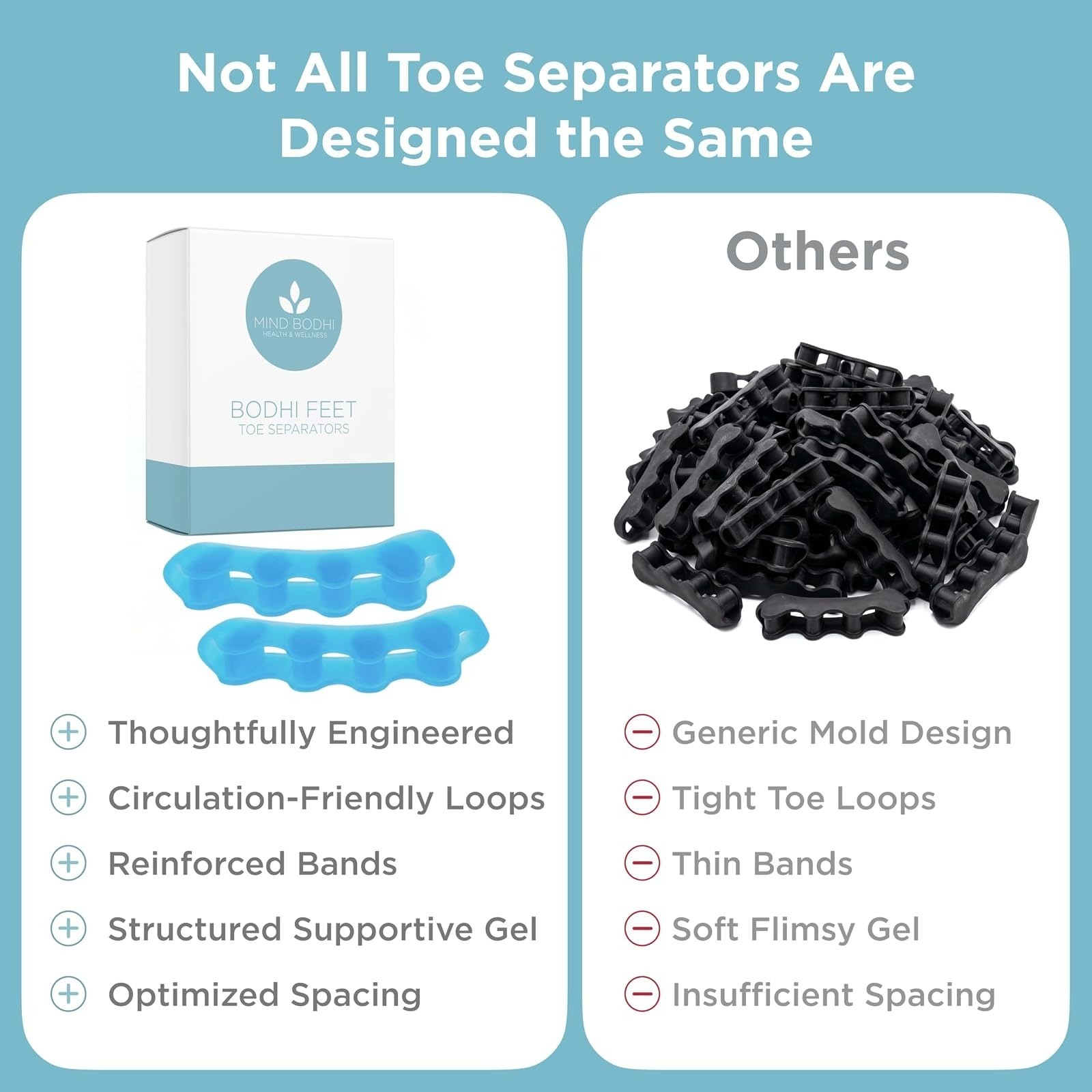Toe Separators Toe Spacers Bunion Support Gel Black MIND BODHI