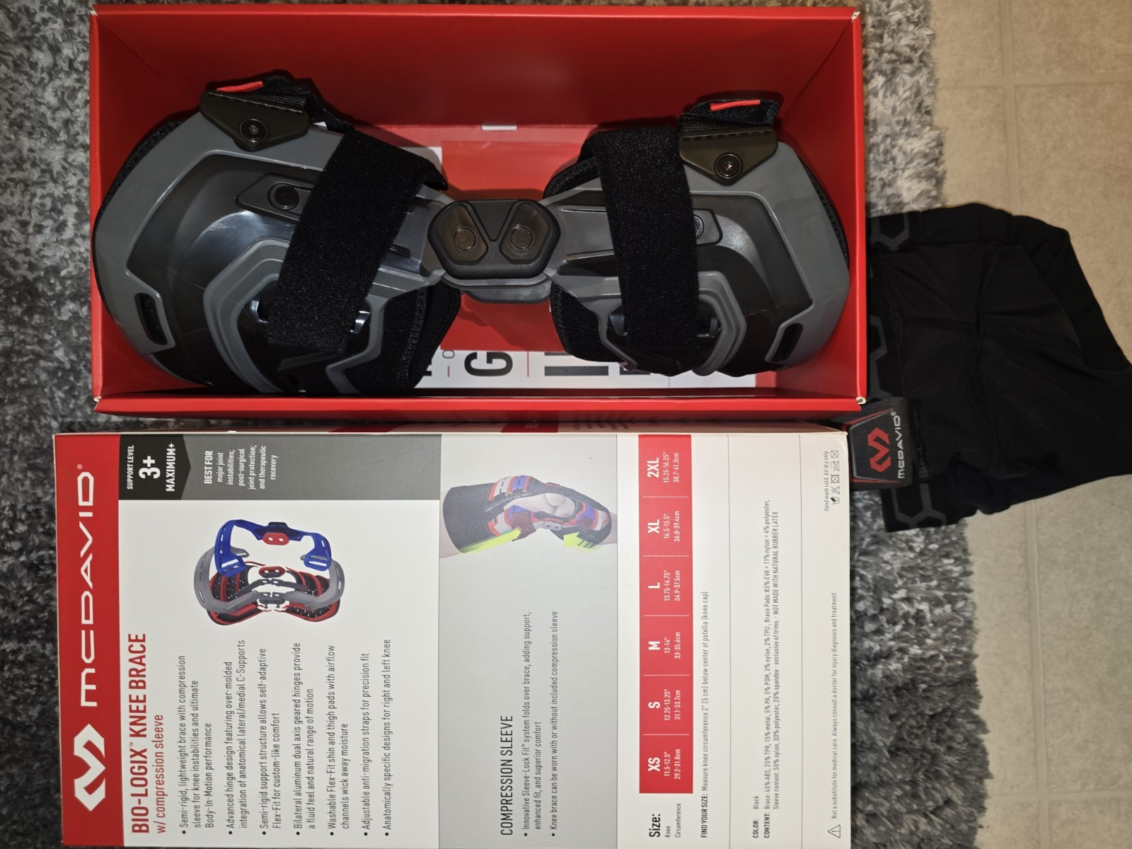 McDavid Elite Bio-Logix Knee Brace Left Large Black/Gray Adjustable Compression