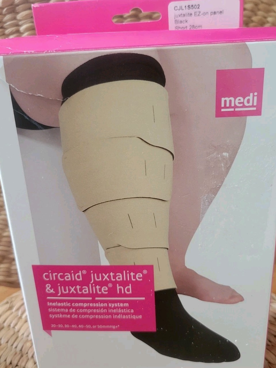 Medi Circaid Juxtalite Lower Leg EZ-on Panel Beige Short 28cm Medium NEW in Box