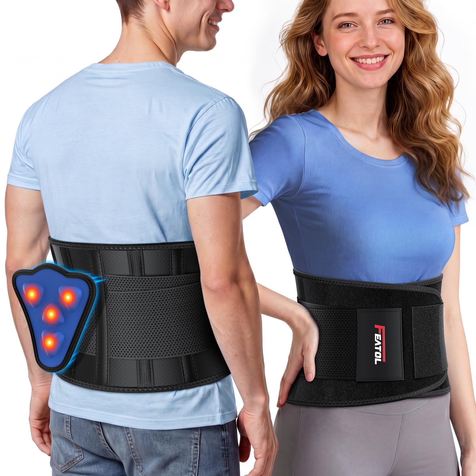 FEATOL Back Brace for Men Lower Back, Lumbar Large/X-Large (Pack of 1), Black
