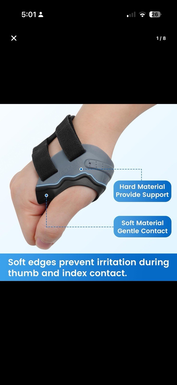 Velpeau Thumb Brace for Arthritis Pain and Support Left Hand Small Grey/black