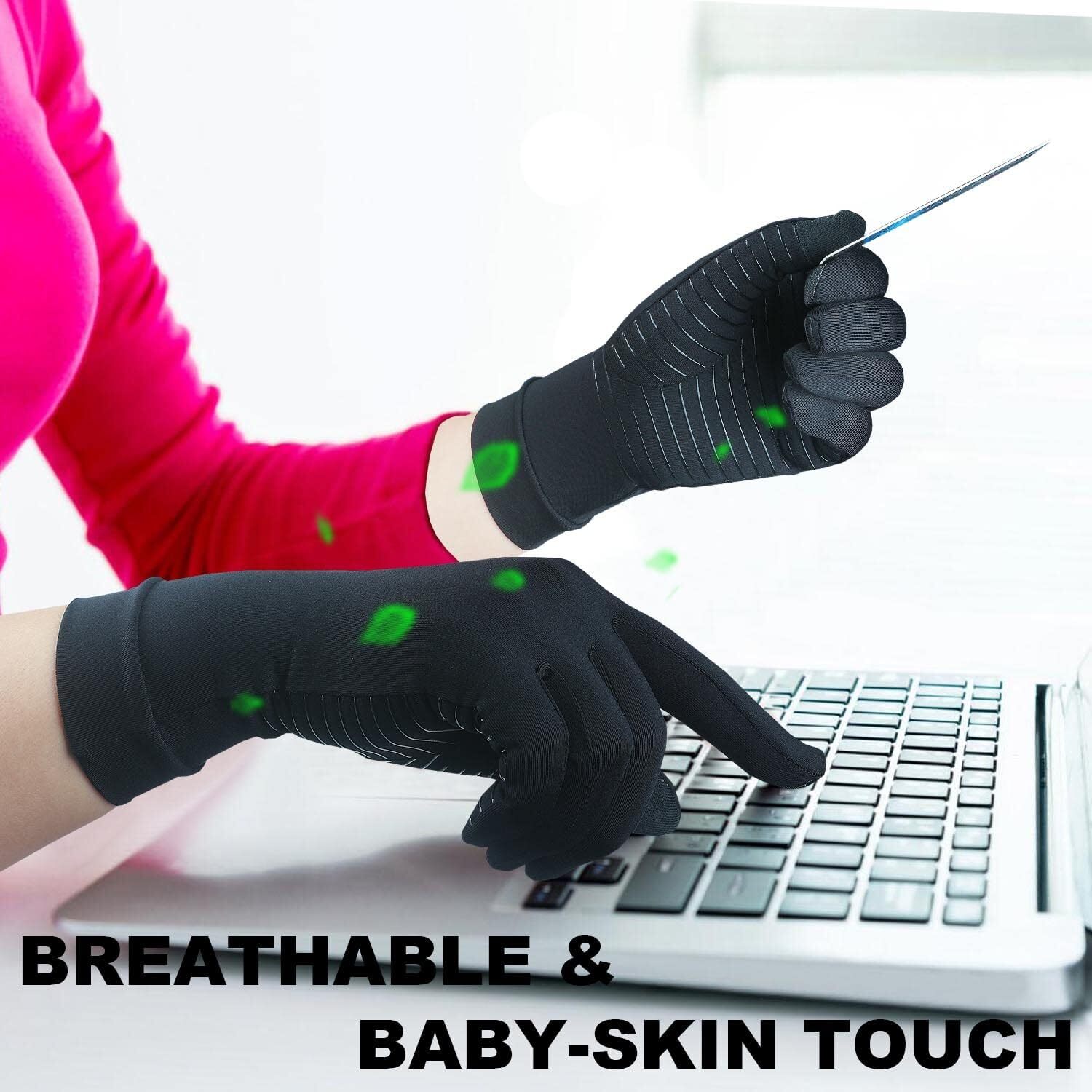 2 Pairs Full Finger Copper Arthritis Compression Gloves with Touchscreen Tips