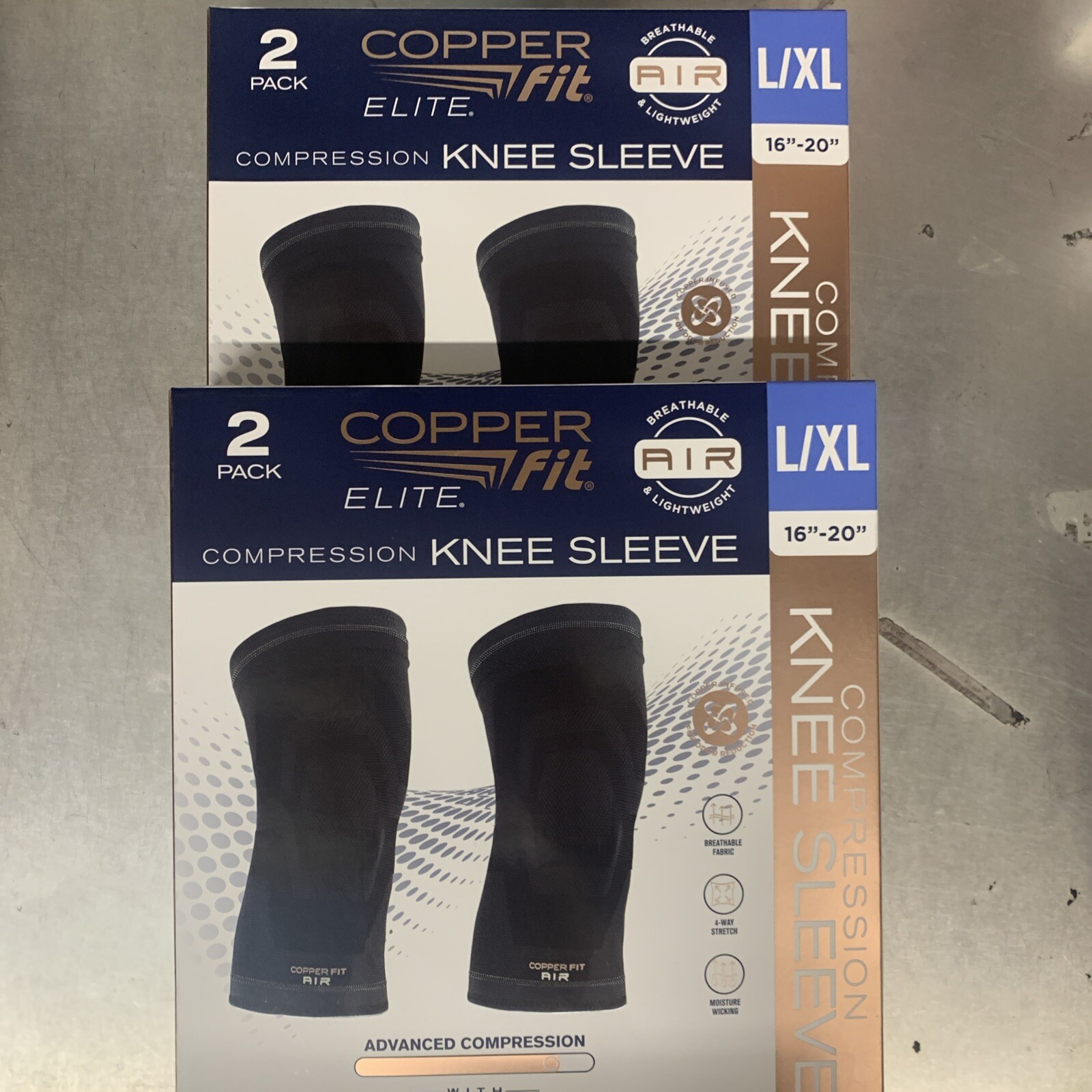 Copper Fit Elite Air Compression Knee Sleeve, 2 Sets L/XL (16″-20″)