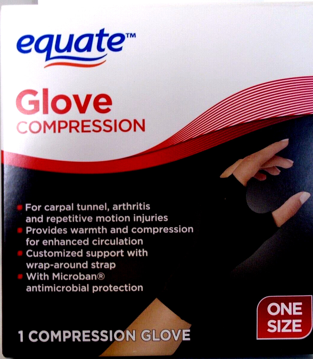 Equate Glove Compression ONE SIZE Black 1 Glove – FREE SHIPPING
