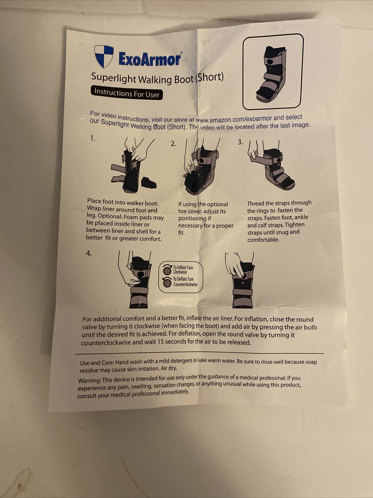 ExoArmor Super light Walking Boot (short Rise) Medium With Instructions New
