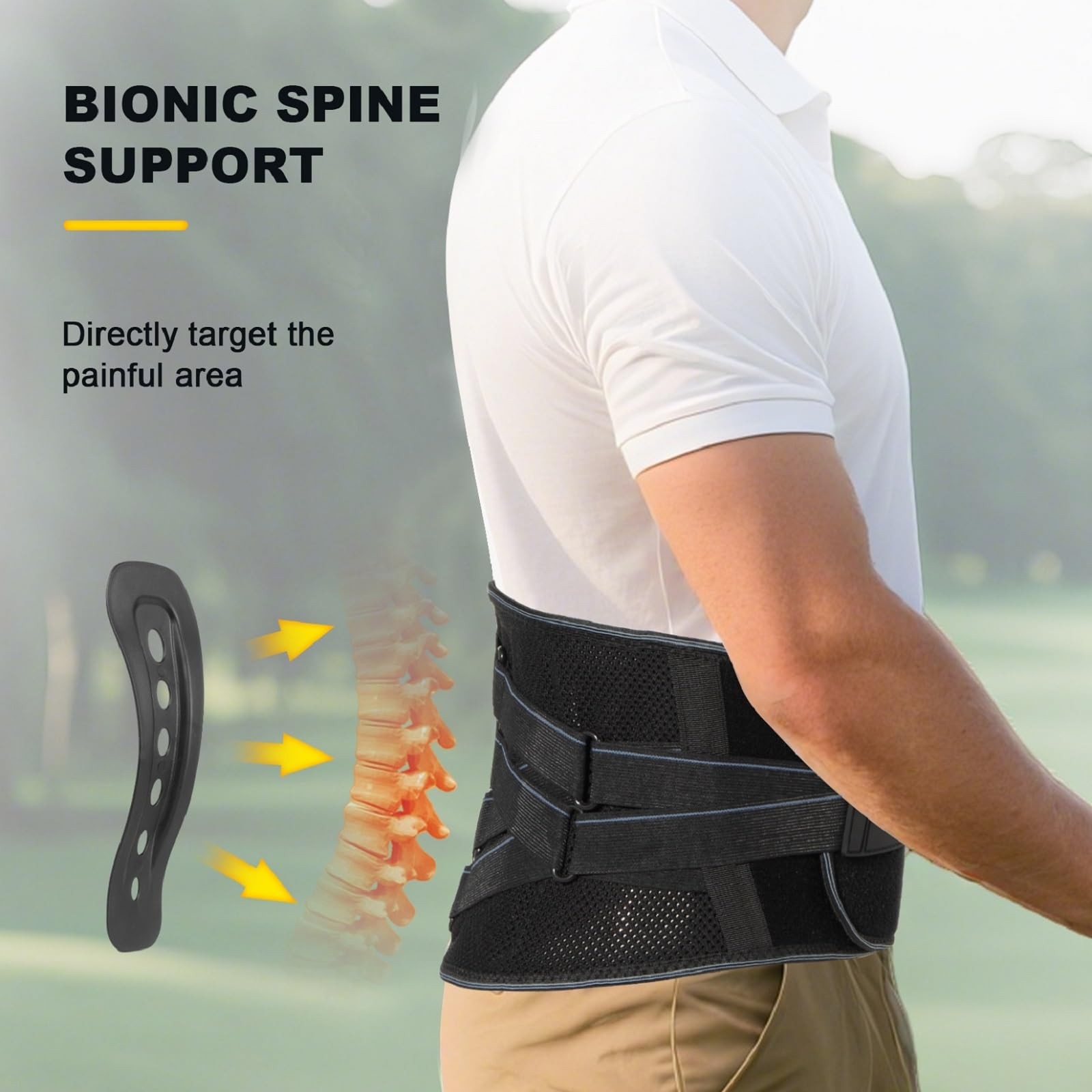 HONGJING Back Brace with Bionic Support for Pain Relief, 3D Large, Black