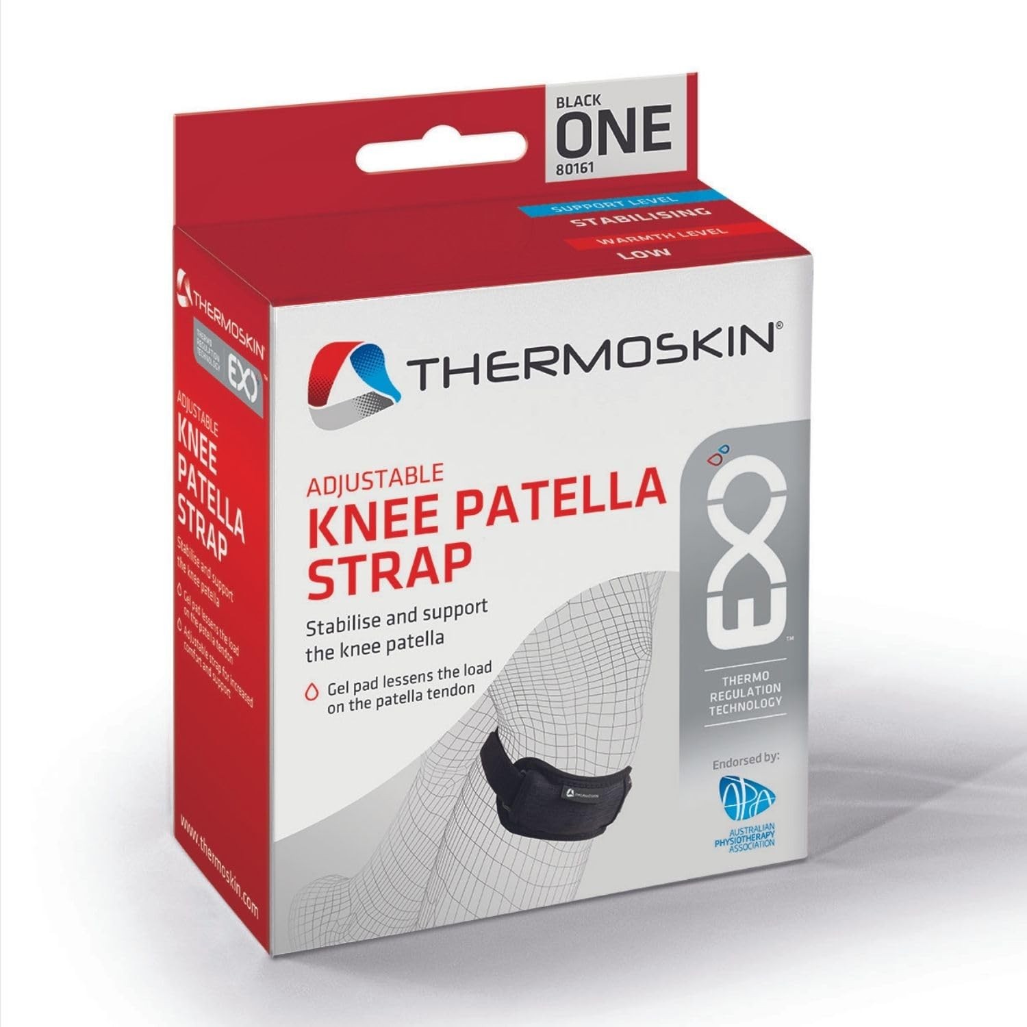 Thermoskin EXO Adjustable Knee Patella Strap (Black) One Size Fits Most