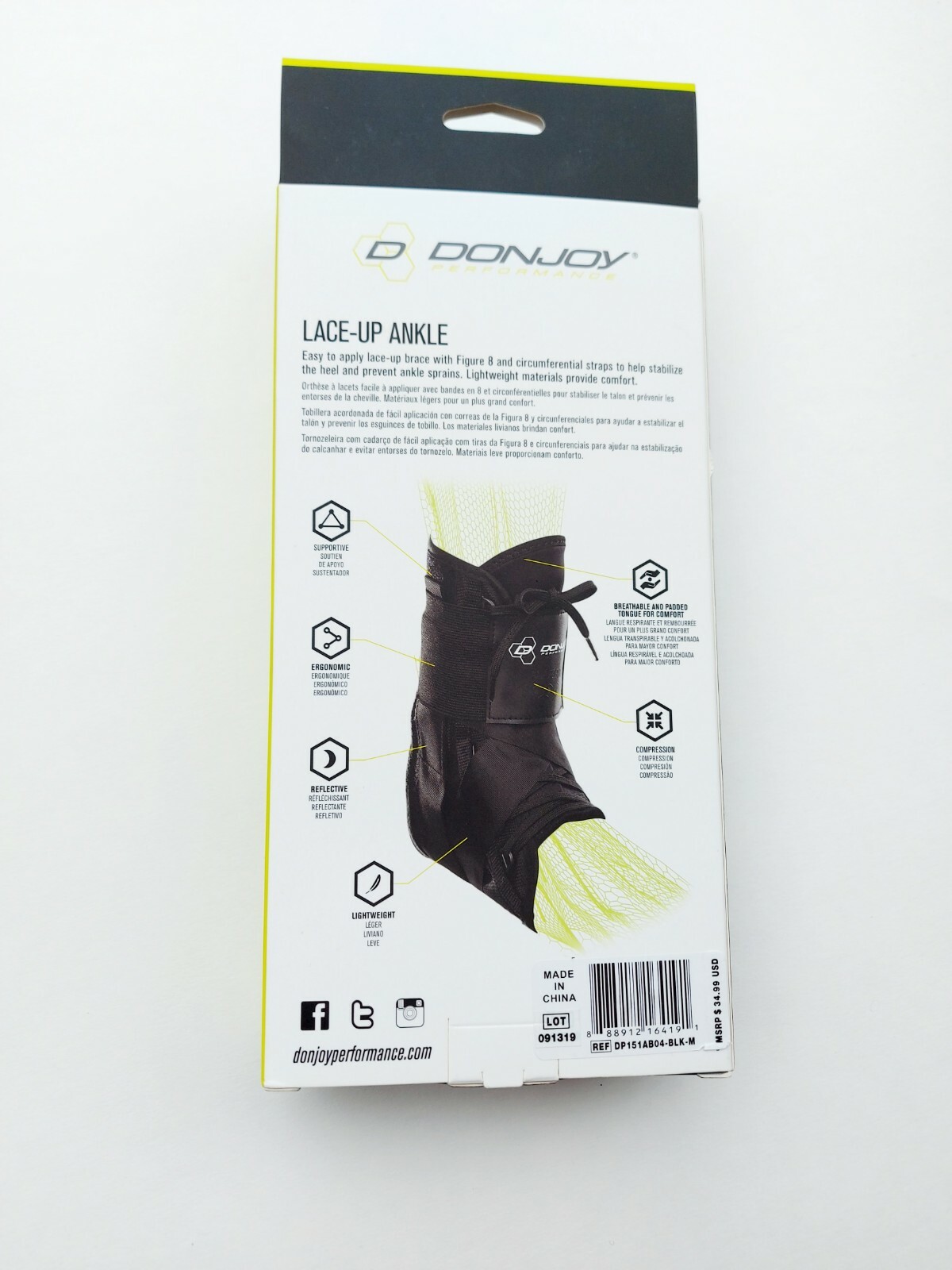 DonJoy Performance Lace-Up Ankle, Figure-8 Straps Ankle Brace, Large