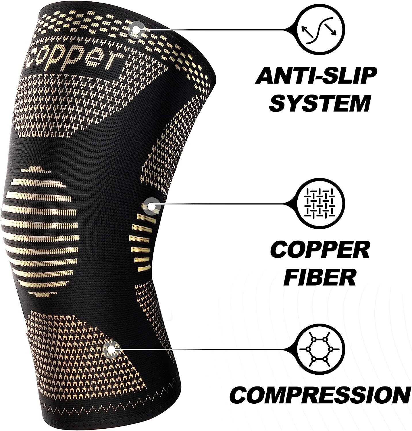 Copper Knee Sleeves Compression Brace Support Sport Joint Injury Pain Arthritis
