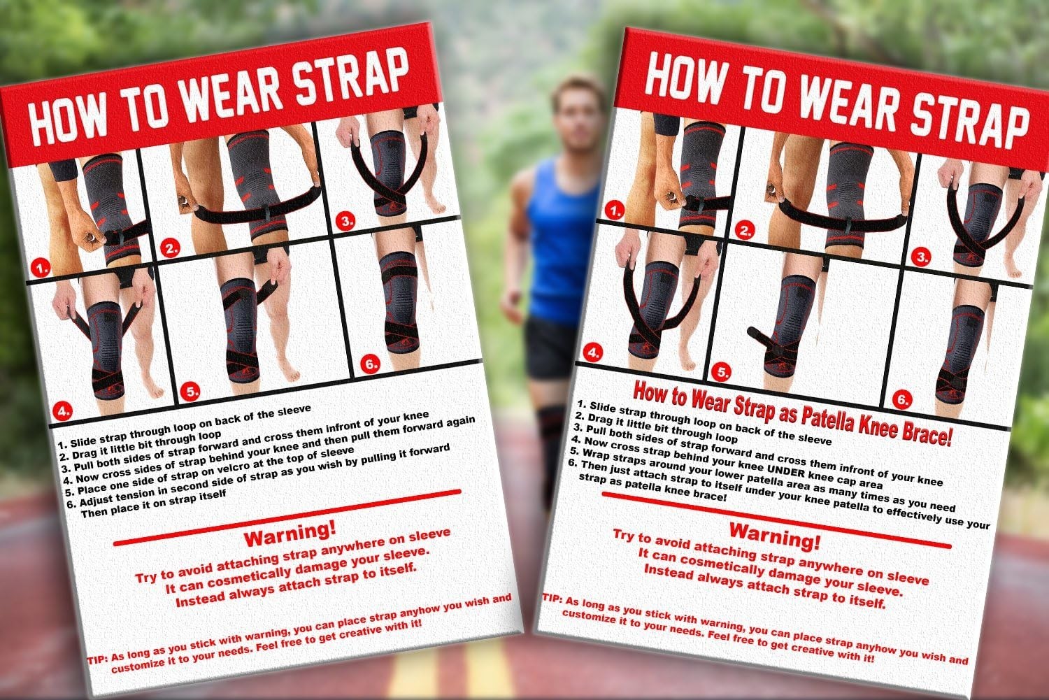 Knee Brace Compression Sleeve with Adjustable Strap for Pain Relief & Support, M
