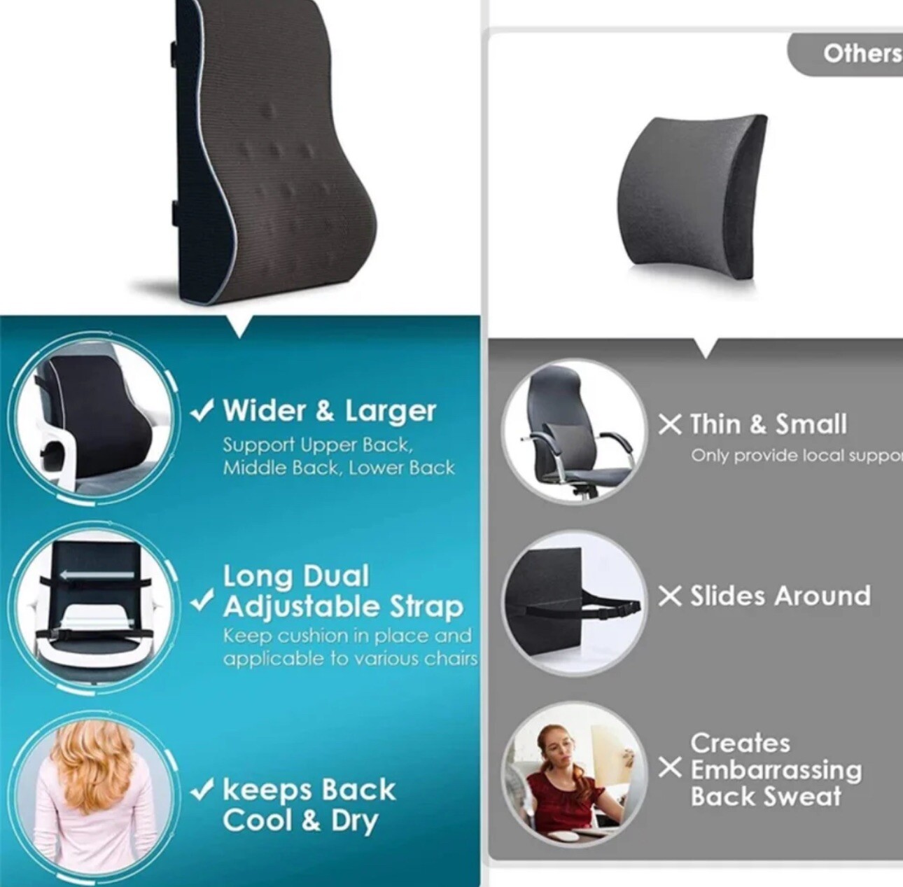 Memory Foam Lumbar Support Cushion for Home Office Car Seat Back Chair Pillow US