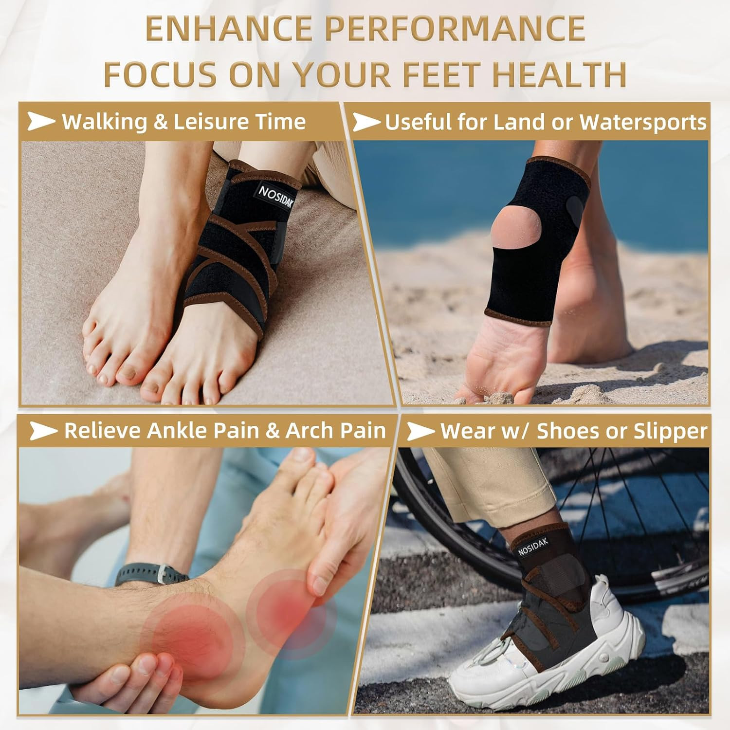 Copper Ankle Brace Wrap for Sprained Ankle Plantar Fasciitis Arch Support