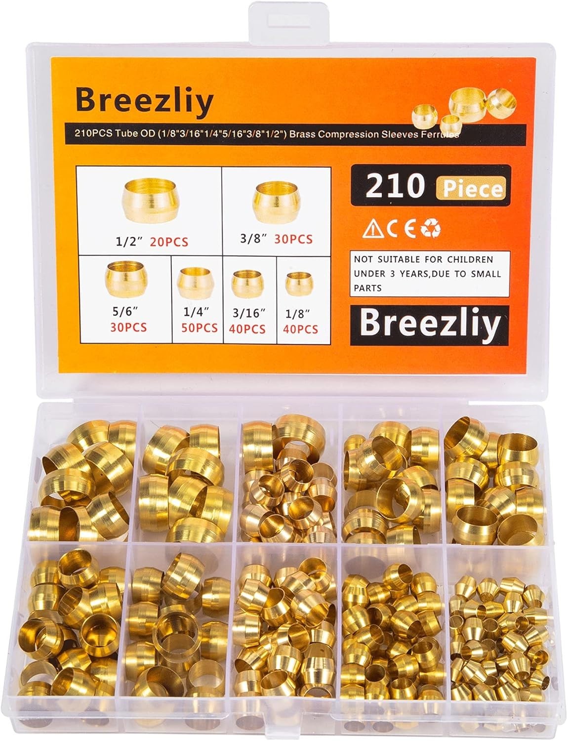 Complete 210-Piece Brass Compression Fittings for Water, Oil & Gas Connections