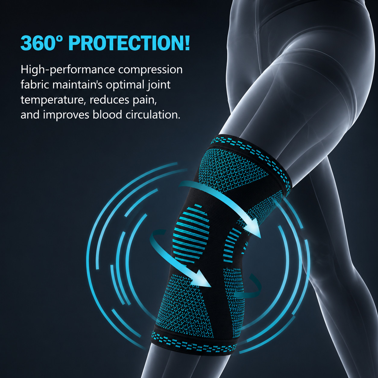 **POWERLIX Knee Compression Sleeve 2 Pack Medium Support Brace Running Gym
