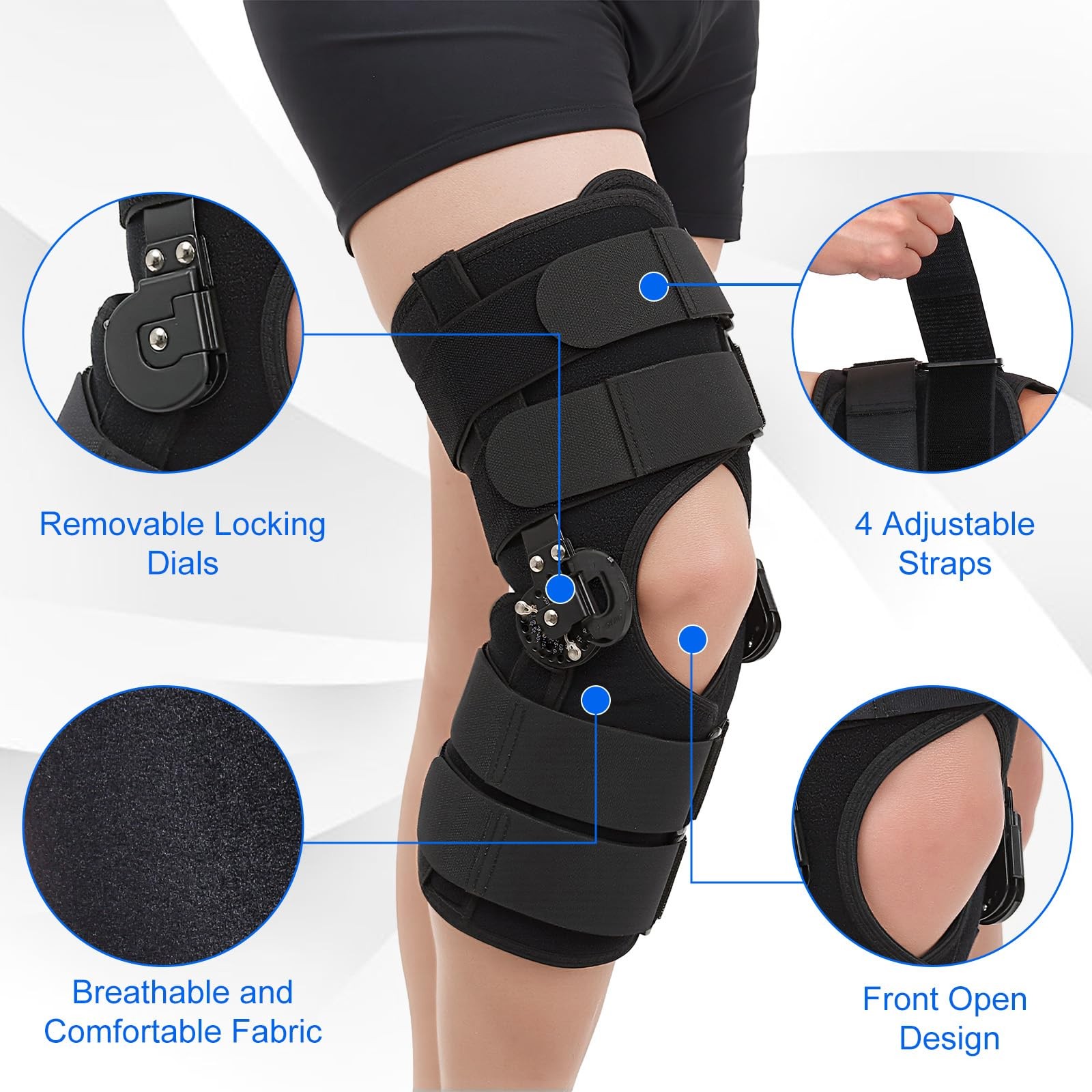 Mathgetin Hinged ROM Knee Brace with Side Stabilizers, Post Op Small