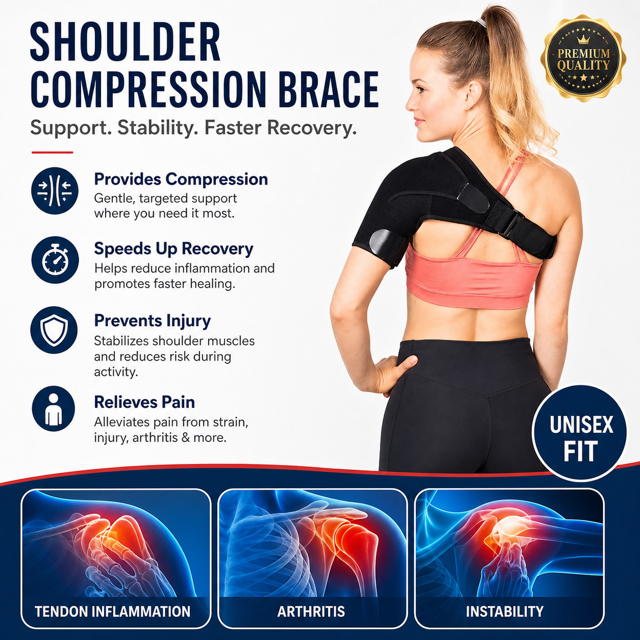 Adjustable Shoulder Brace Rotator Cuff Support Pain Relief Left/Right Sports 🩺