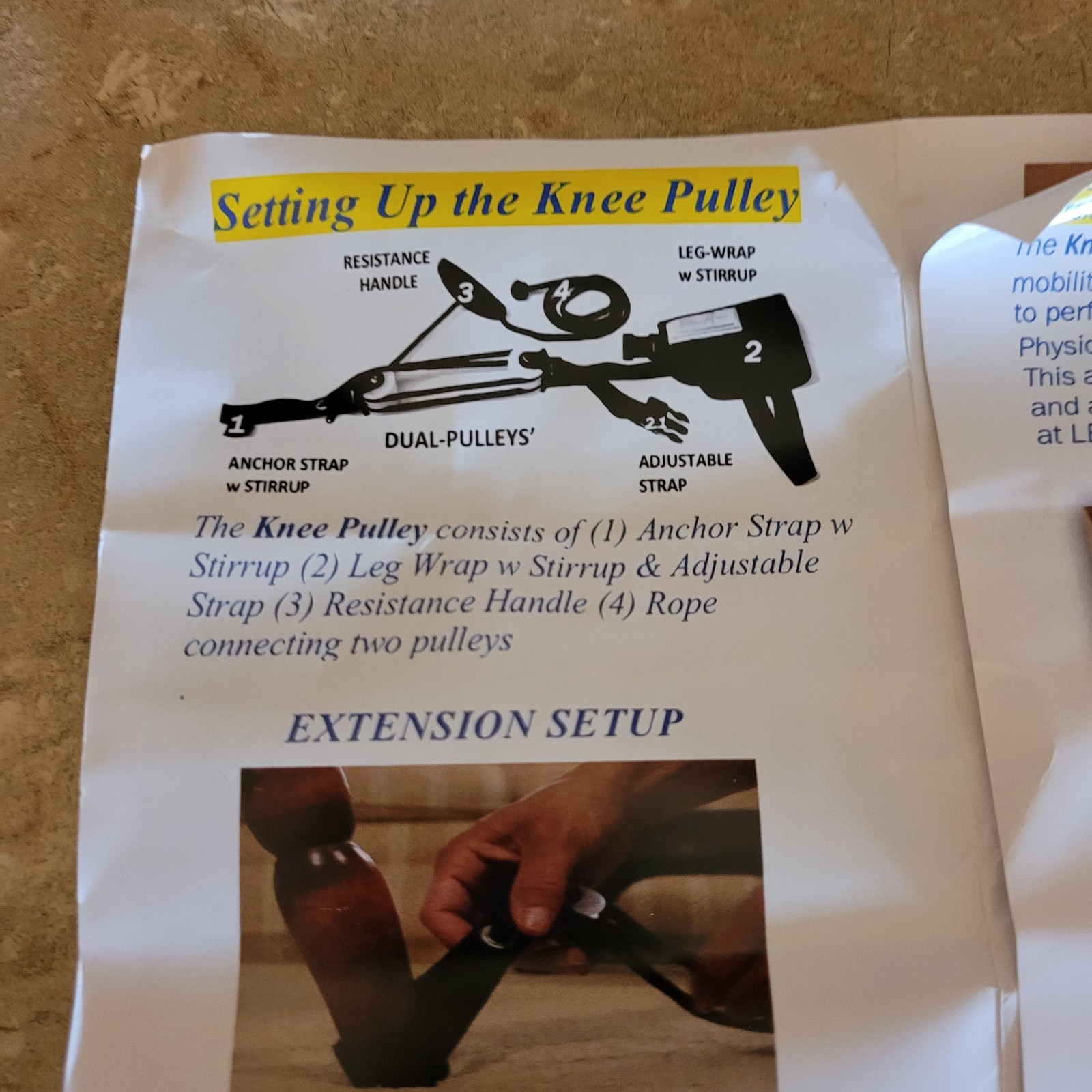 Knee Exerciser Pro Dual Knee Pulley Instructions Storage Bag