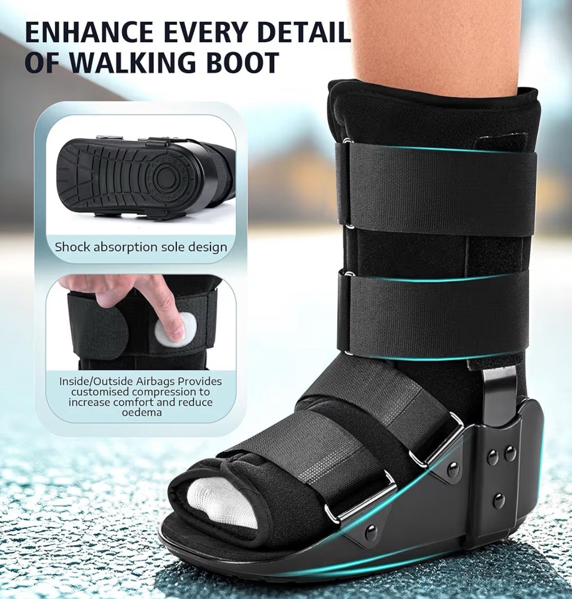 Medibot Advanced Walking Boot for Ankle Injuries,Adjust Air Splint w/ Pump,Large